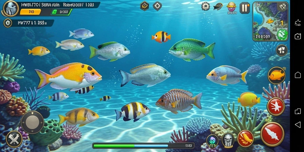 Tampilan menarik gameplay HW777 dengan aksi tembak ikan.