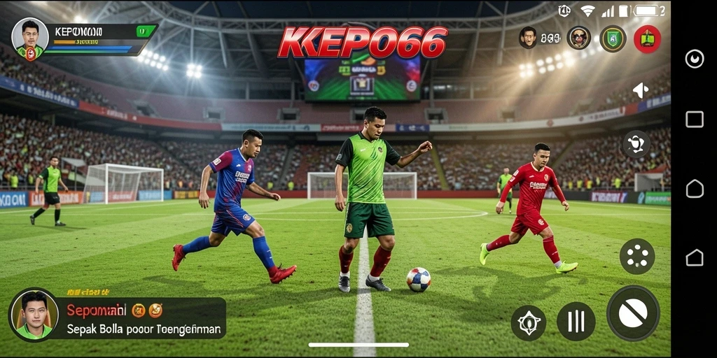 Tangkapan layar dari gameplay KEPO66 yang menampilkan aksi sepak bola nyata.