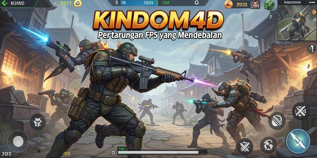 Screenshot gameplay KINDOM4D menampilkan aksi tembak-menembak yang mendebarkan.