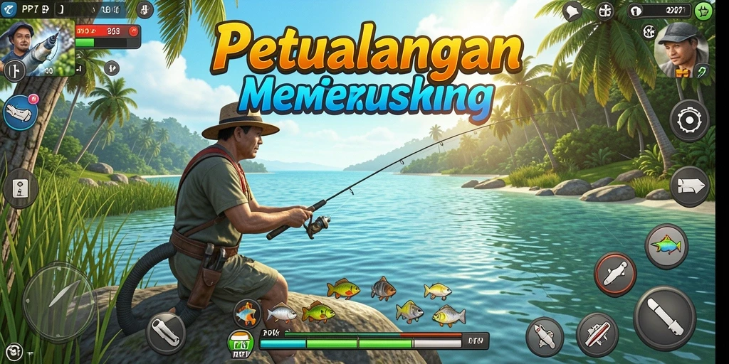 Screenshot gameplay PP7 menampilkan aksi memancing yang mendebarkan.
