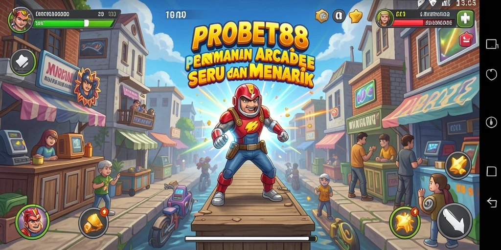 Screenshot PROBET88 menampilkan aksi seru dalam permainan Arcade penuh warna.