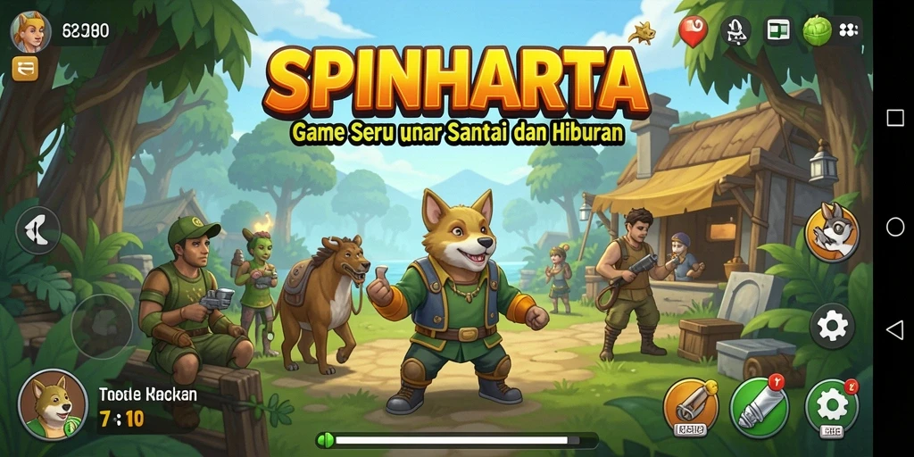 Tangkapan layar gameplay SPINHARTA yang penuh warna dan seru.